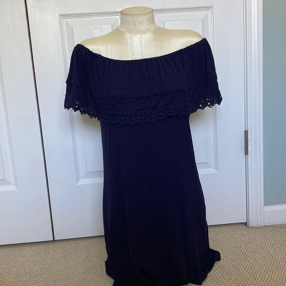 Navy off-shoulder dress